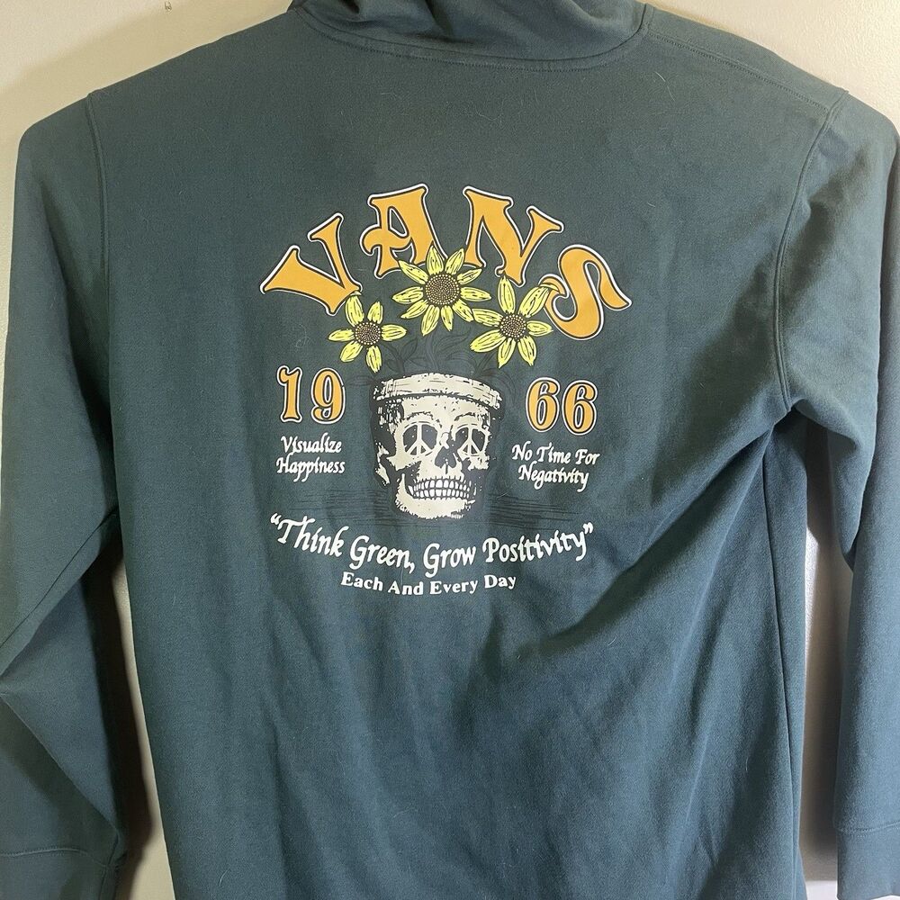 Van's Men's Graphic Hoodie Back Prints Peace Head Pullover Fleece Size XL Green